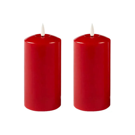 Set of 2 LED Red Wax Pillar Candles - 3 Size Options-Christmas Table Decoration&Candle-Lexi Lighting