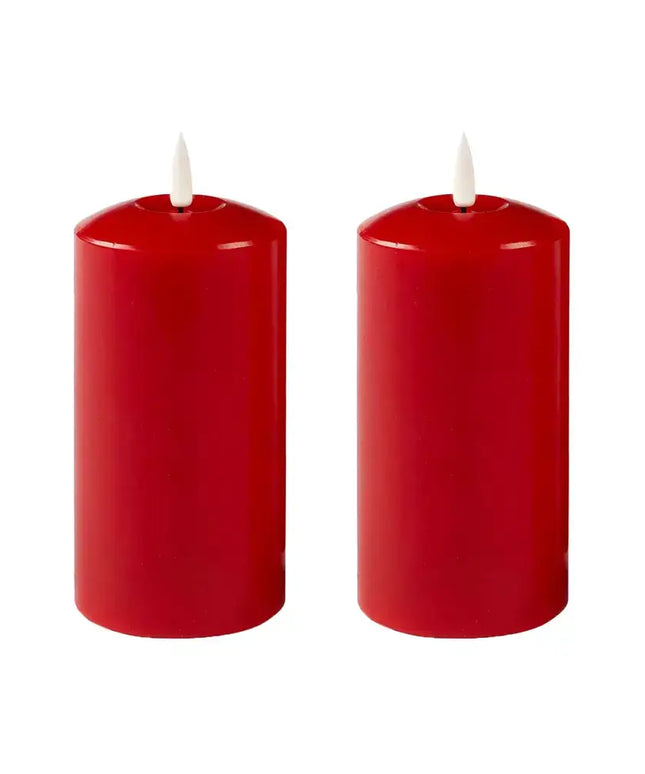 Set of 2 LED Red Wax Pillar Candles - 3 Size Options-Christmas Table Decoration&Candle-Lexi Lighting