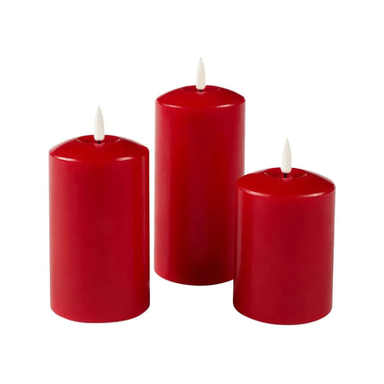 Set of 2 LED Red Wax Pillar Candles - 3 Size Options-Christmas Table Decoration&Candle-Lexi Lighting