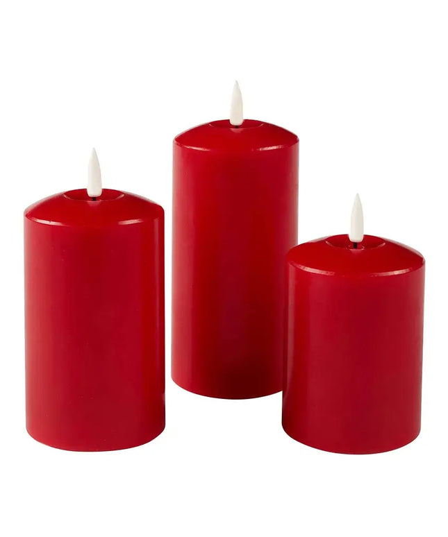 Set of 2 LED Red Wax Pillar Candles - 3 Size Options-Christmas Table Decoration&Candle-Lexi Lighting