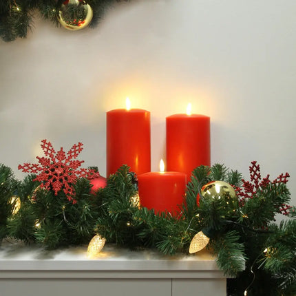 Set of 2 LED Red Wax Pillar Candles - 3 Size Options-Christmas Table Decoration&Candle-Lexi Lighting