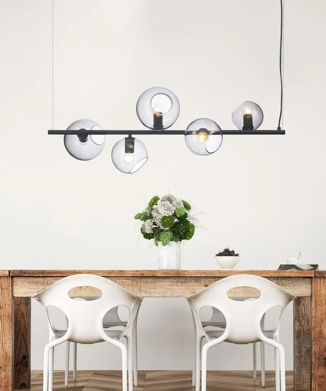 Sinus 5 Light Pendant Black & Smoked Glass - SL64413/5BK-Island Pendant Lights-Oriel Lighting