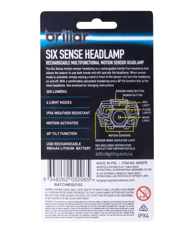 Sixth Sense - 200 Lumen 6 Mode Rechargeable Headlamp-Headlamps-Brillar