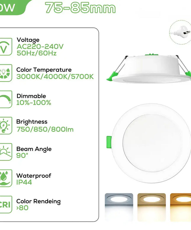 10W Tri-Colour Dimmable LED Downlight | 70mm Cut Out | Reno Sleek Mini Trade Pack