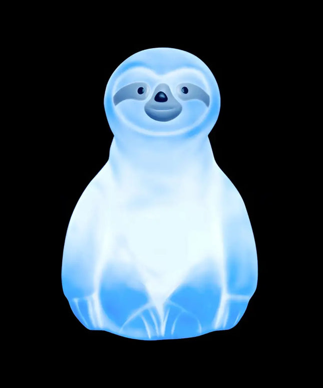 Sloth-shaped portable speaker with color-changing LED effects.