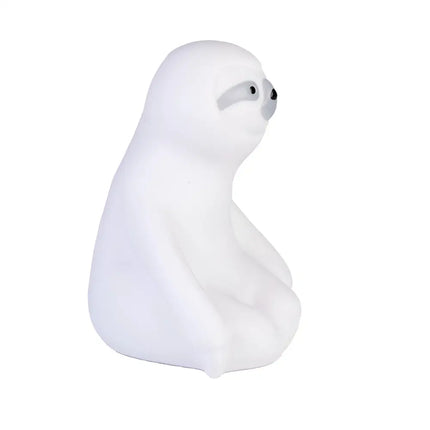 Sloth speaker with rechargeable battery and synced LED light show.