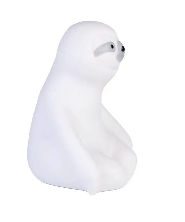 Sloth speaker with rechargeable battery and synced LED light show.