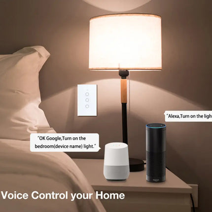 Smart WIFI Switch for Lights LED Touch Panel 1 Gang showing smart home automation setup