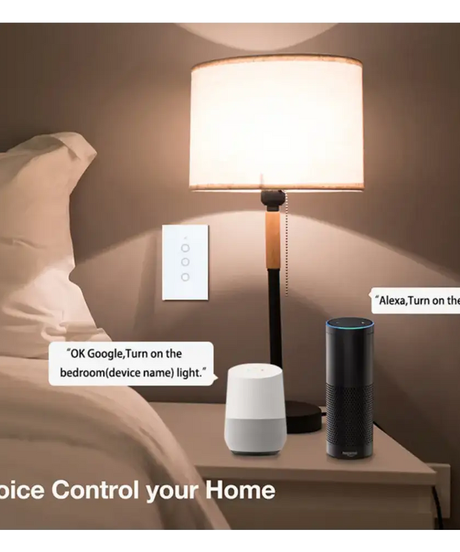Smart WIFI Switch for Lights LED Touch Panel 1 Gang showing smart home automation setup