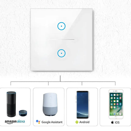 Smart WIFI Switch for Lights LED Touch Panel 2 Gang compatible with multiple platforms