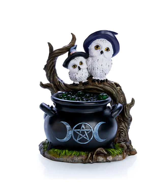 Snowy Owl Cauldron LED Light glowing with green bubbling effect