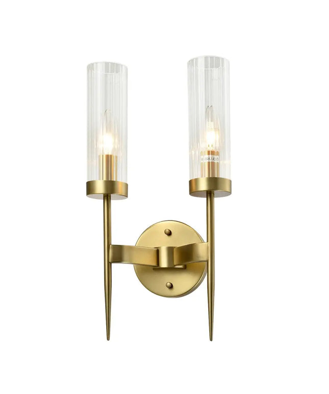 SOFIA DUO 2-Light Wall Light Aged Brass with Free LED Globe-Wall Light-Dropli