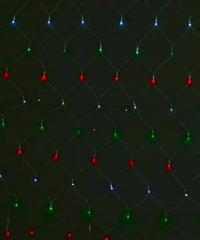 Solar 150 LED Net Light showcasing colorful Christmas lights in four vibrant colors