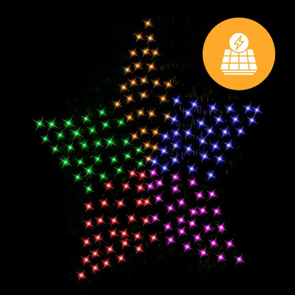 Rainbow star-shaped string lights with solar panel for outdoor decorative lighting
