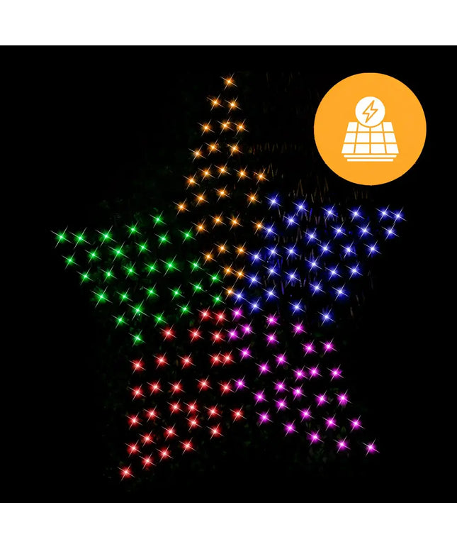 Rainbow star-shaped string lights with solar panel for outdoor decorative lighting