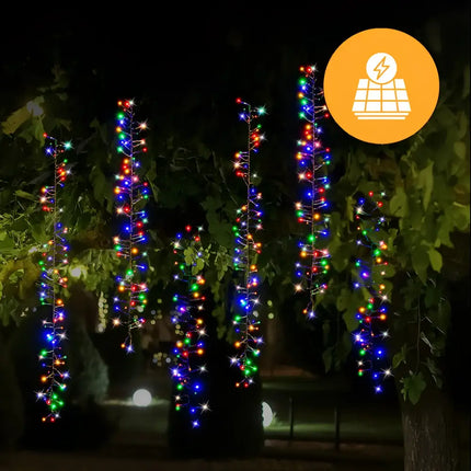 Solar-powered multi-colored 480 LED Cluster Chain Lights in Cool White available in two colors