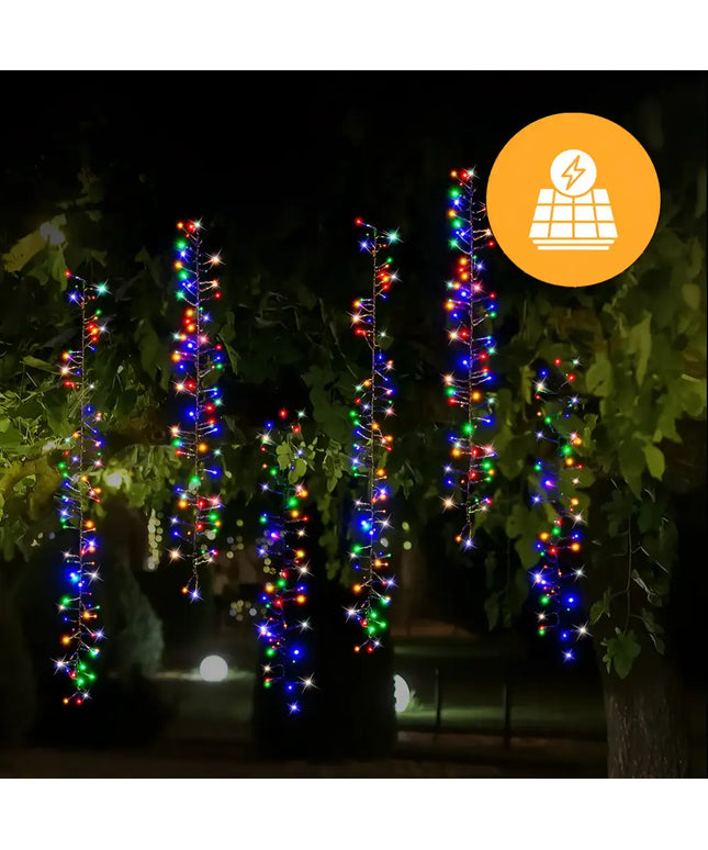 Solar-powered multi-colored 480 LED Cluster Chain Lights in Cool White available in two colors