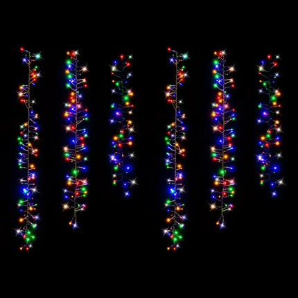 Colorful solar-powered 480 LED cluster chain lights in multicolor for festive decor