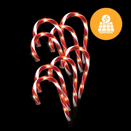 Solar-powered Candy Cane Path Lights 8 Pack for festive outdoor pathway illumination
