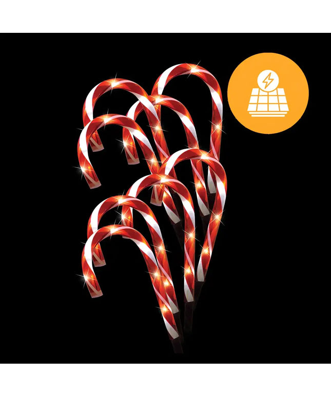 Solar-powered Candy Cane Path Lights 8 Pack for festive outdoor pathway illumination