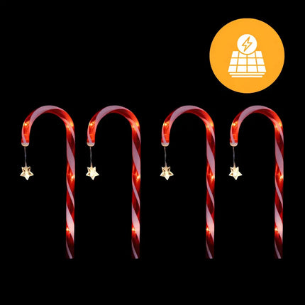 Solar-powered candy cane pathway lights with star accents, 4-pack for festive outdoor decor