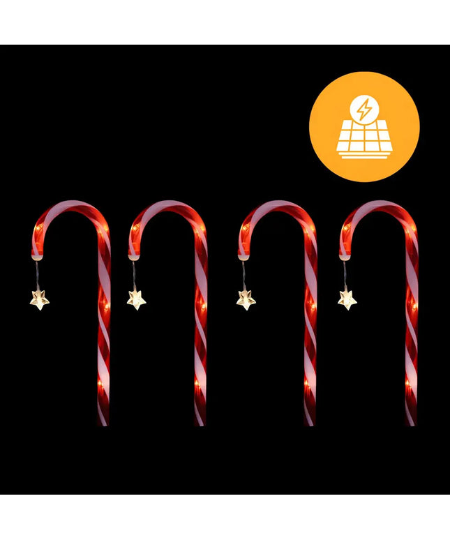 Solar-powered candy cane pathway lights with star accents, 4-pack for festive outdoor decor