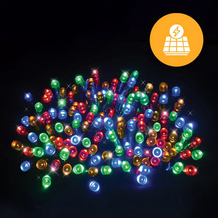 Colorful solar-powered string lights with 1000 LEDs in multicolor for outdoor decor