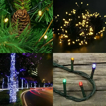 Festive Christmas lights displayed on Solar Fairy String LED Lights for outdoor decoration