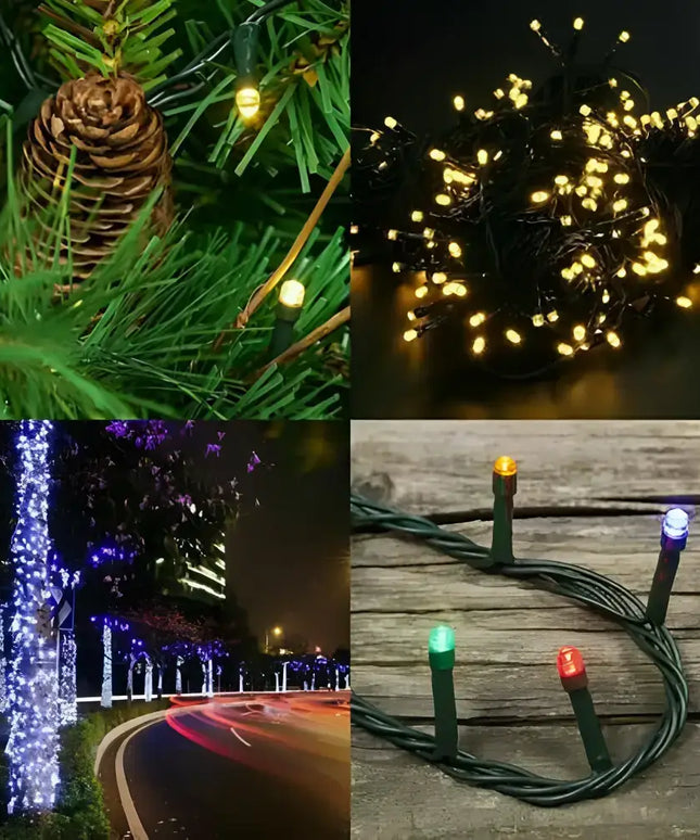 Festive Christmas lights displayed on Solar Fairy String LED Lights for outdoor decoration