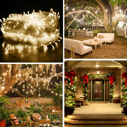 Solar Fairy String LED Lights 12M-32M Outdoor Garden Christmas Party Decor overhead illumination
