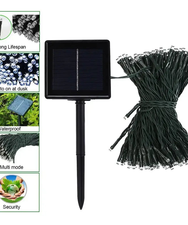 Solar-powered string lights with ground stake for outdoor garden and holiday decoration