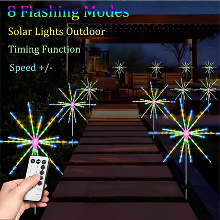 Solar Fireworks Starburst Light with Remote Control 8 Modes Path Lights - Christmas Path Light