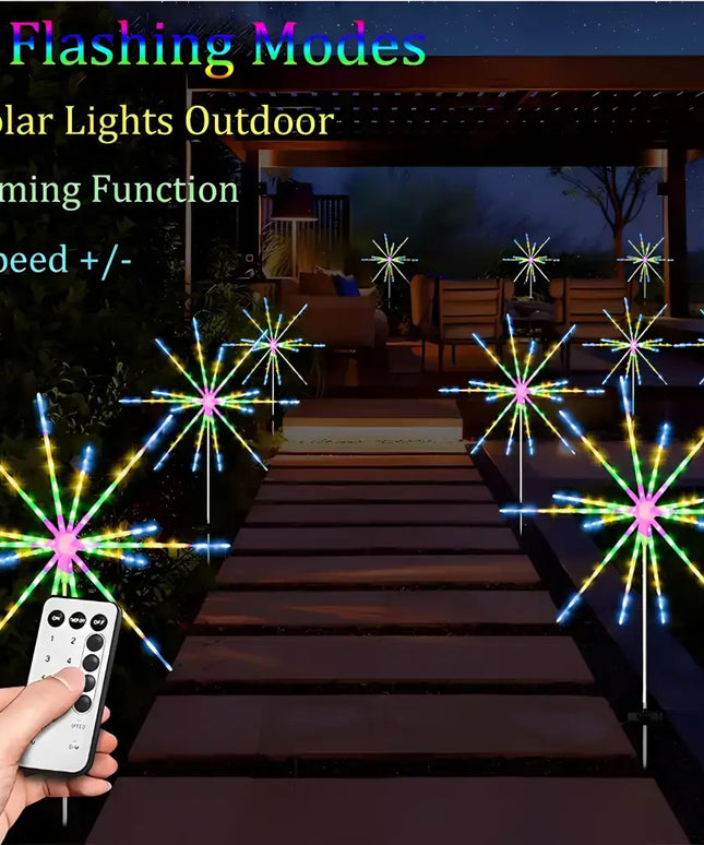 Solar Fireworks Starburst Light with Remote Control 8 Modes Path Lights - Christmas Path Light
