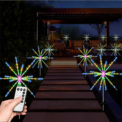 Solar Fireworks Starburst Light with Remote Control 8 Modes Path Lights - Christmas Path Light