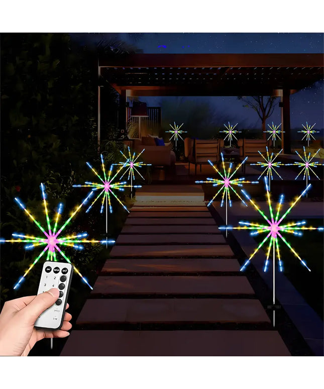 Solar Fireworks Starburst Light with Remote Control 8 Modes Path Lights - Christmas Path Light