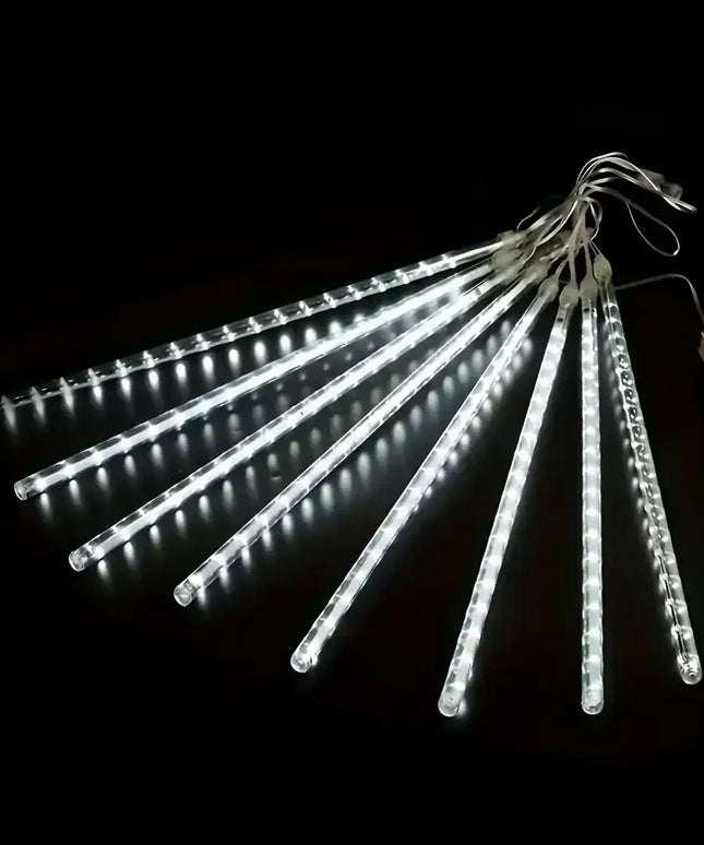 Illuminated LED meteor shower lights from Solar Hanging Meteor LED Tubes 8 Pack in multicolor