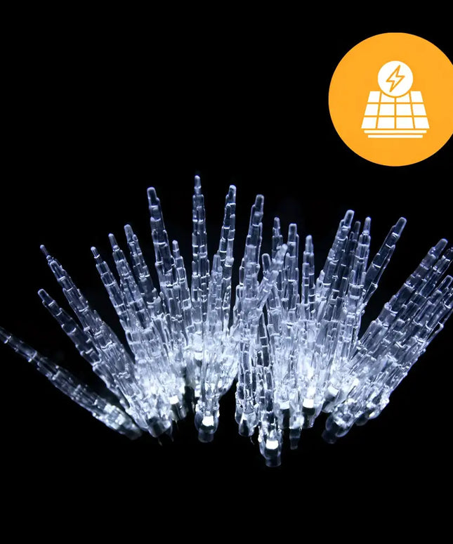 Solar-powered icicle lights included in Solar Icicle Strand 30 Pack in two color options