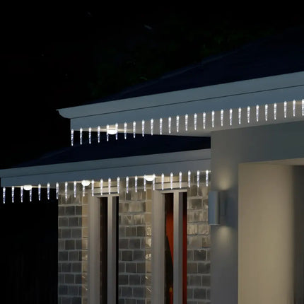 Illuminated icicle Christmas lights on Solar Icicle Strand 30 Pack in cool white color
