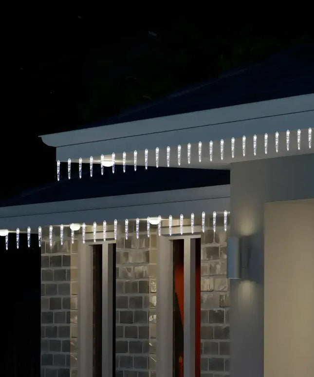 Illuminated icicle Christmas lights on Solar Icicle Strand 30 Pack in cool white color