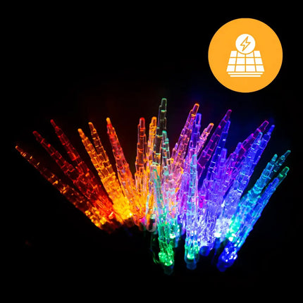 Colorful solar-powered icicle lights from Solar Icicle Strand 30 Pack in Cool White design