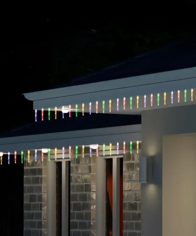 Colorful icicle Christmas lights on Solar Icicle Strand 30 Pack in multicolor