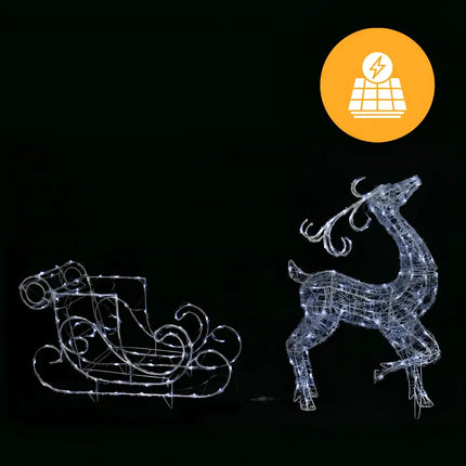 Illuminated Solar LED Acrylic Sleigh with Reindeer Christmas decoration for holiday decor