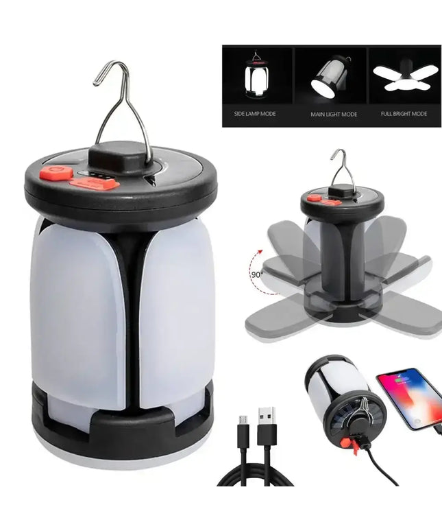 Solar LED Camping Lantern Rechargeable Power Bank Foldable Light Modes