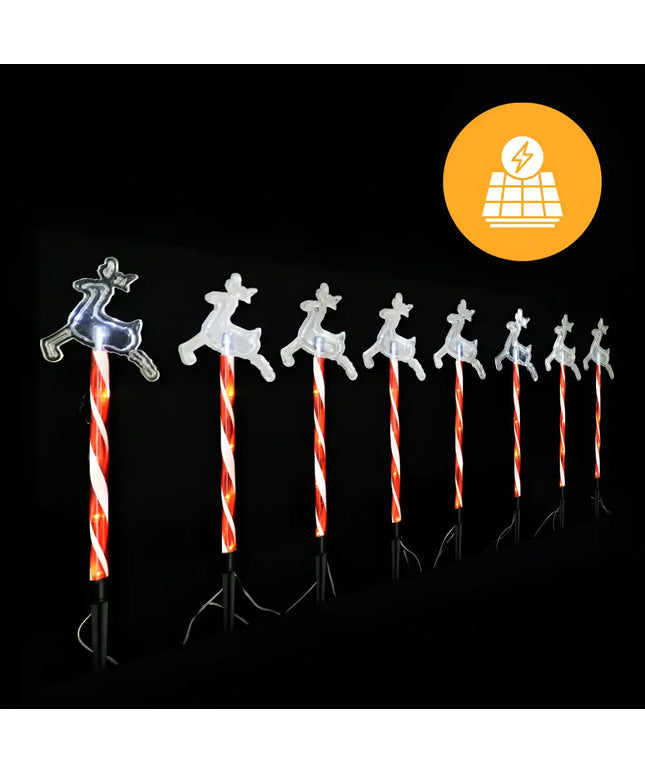 Solar-powered Reindeer Path Lights in Cool White illuminate walkways with festive elegance