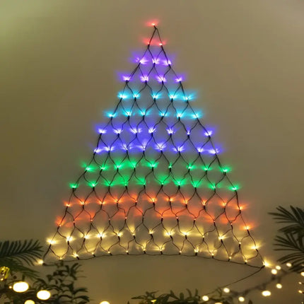 Triangular net of multicolored Solar LED Rainbow Christmas Tree Wall Net Lights