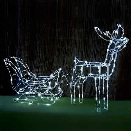 Illuminated Solar LED Sleigh with Reindeer decoration at 80 cm for holiday ornamentation