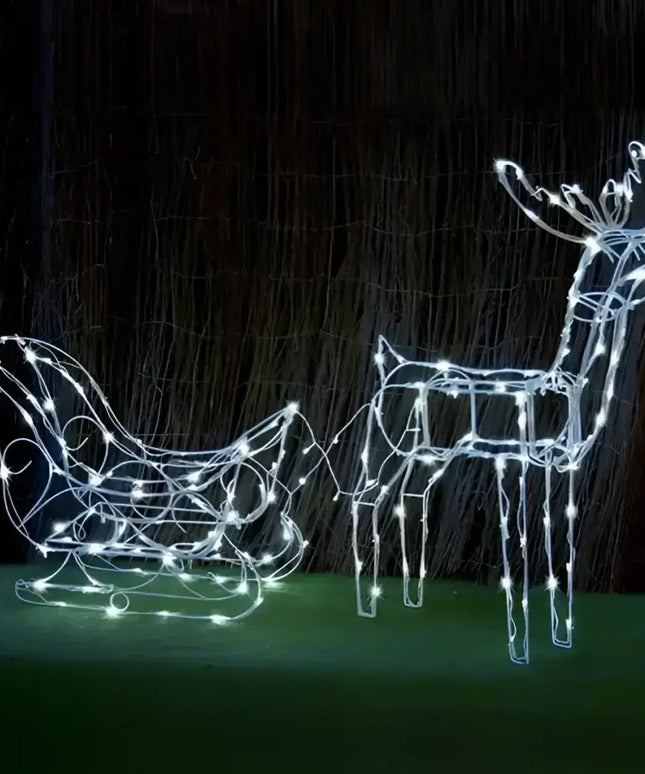 Illuminated Solar LED Sleigh with Reindeer decoration at 80 cm for holiday ornamentation