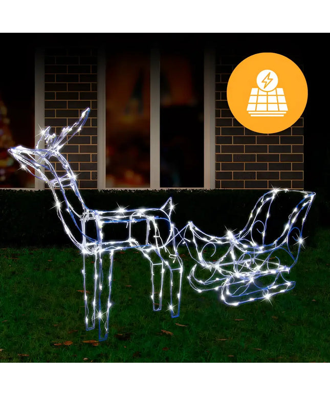 Illuminated Solar LED Reindeer and Sleigh Decoration displayed in the Solar LED Sleigh with Reindeer product