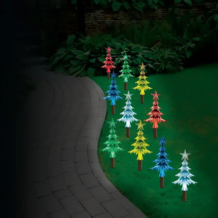 Colorful Christmas tree lawn lights on Solar Mini Tree Path Lights 10 Pack, 24cm