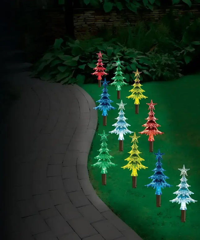 Colorful Christmas tree lawn lights on Solar Mini Tree Path Lights 10 Pack, 24cm